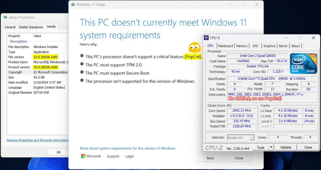 Windows 11添加PopCnt指令的专门说明 如果CPU不支持就会弹出提示