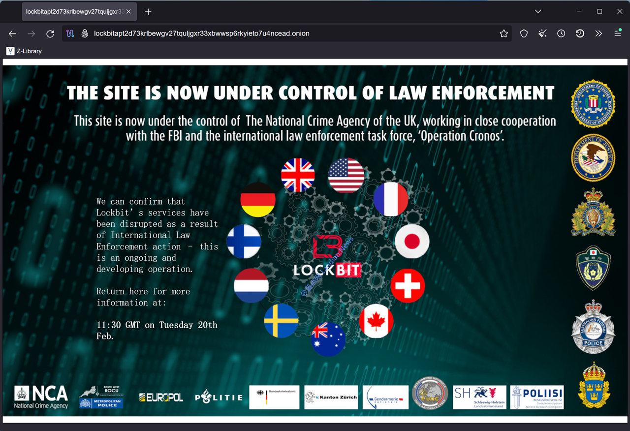国际联合执法机构捣毁勒索软件Lockbit的暗网站点 目前相关站点被扣押
