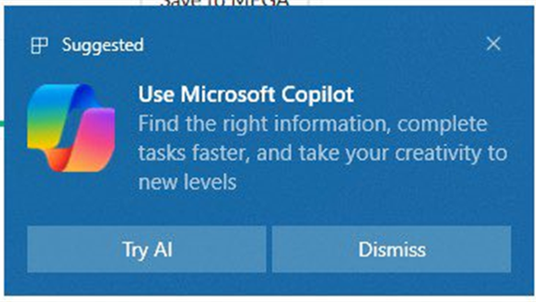 微软通过Windows 10/11内置广告功能向用户弹窗推荐使用Copilot