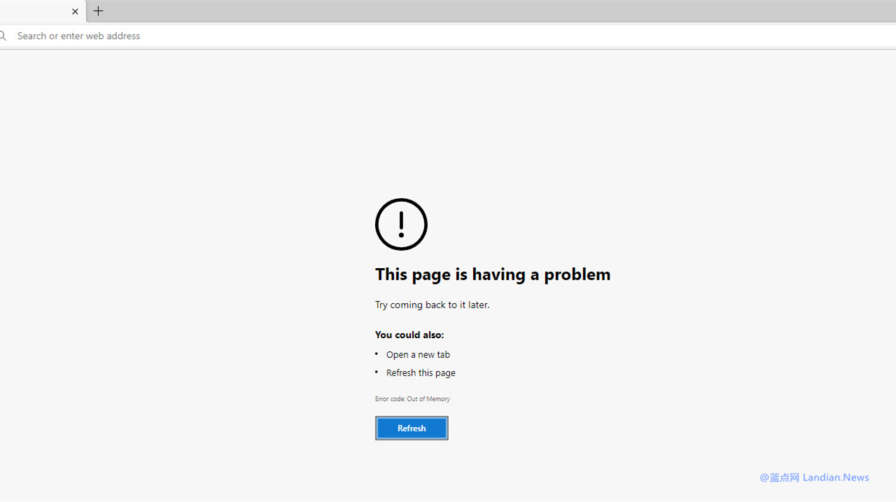 微软发布的Edge更新翻车 更新后打开任何网站都显示内存不足