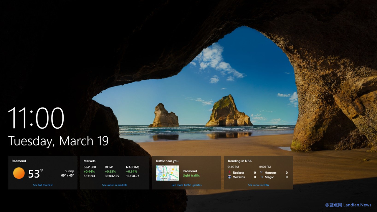 微软在Windows 10锁屏界面添加更多小组件 但这也不怎么好看呀