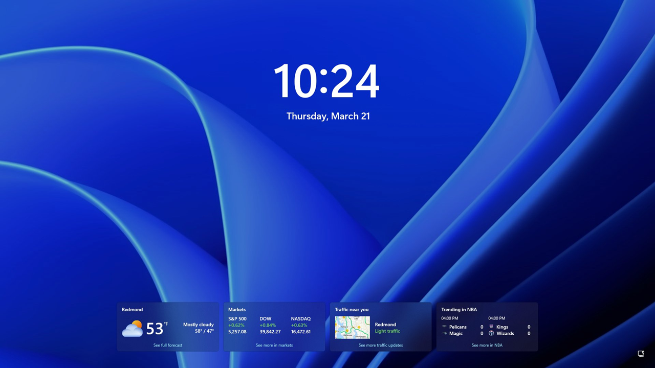 微软也在Windows 11锁屏界面添加更多小部件 包括股市/交通/体育等