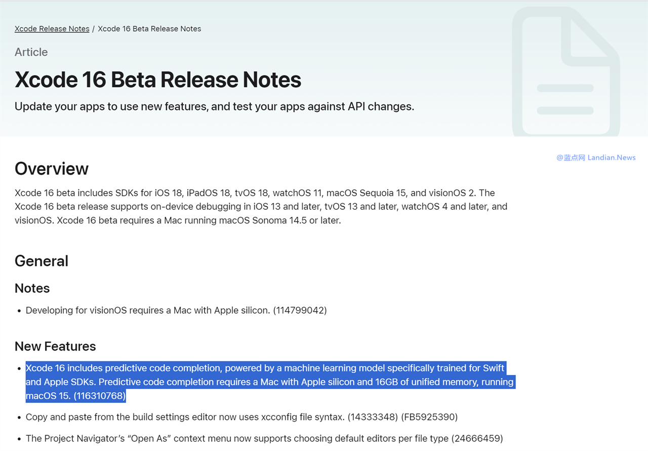 苹果更新Xcode 16 Beta版最终还是为8GB内存设备带来了人工智能代码预测