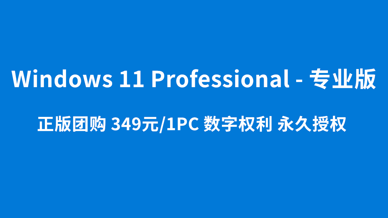 Windows 11专业版正版团购 低至349元/1PC 数字权利永久授权