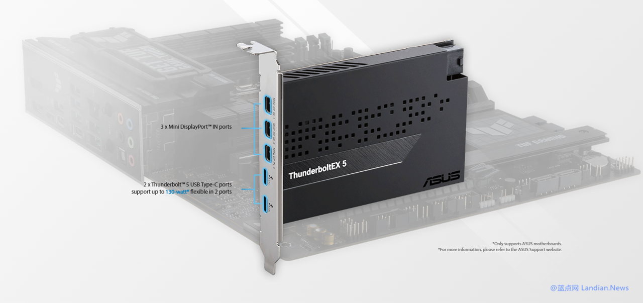 华硕推出ThunderboltEX 5扩展卡 支持在PCIe 4.0 x 4上安装使用TB5协议