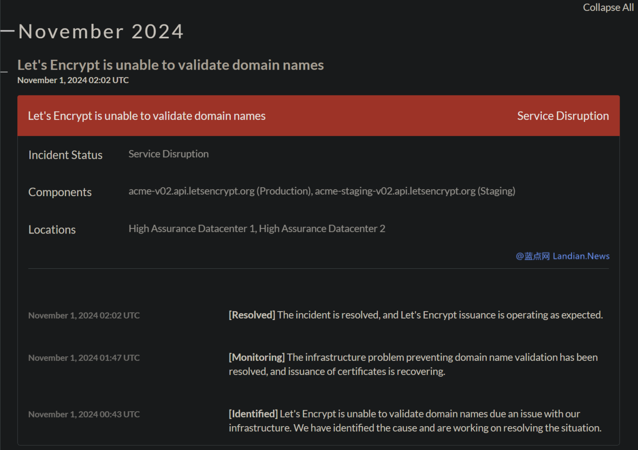 Let's Encrypt免费证书服务出现域名验证故障现已恢复 请检查续签设置